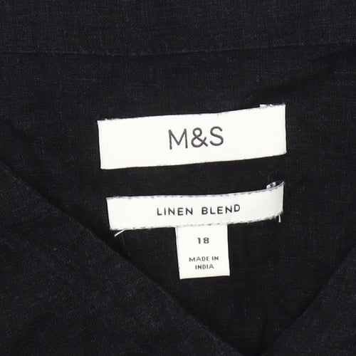 Marks and Spencer Black Linen Blend Blouse for Women - Size 18