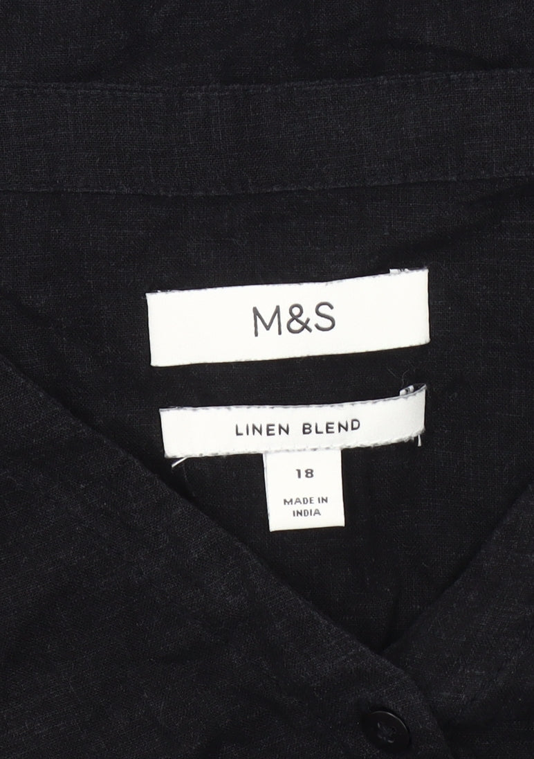 Marks and Spencer Black Linen Blend Blouse for Women - Size 18
