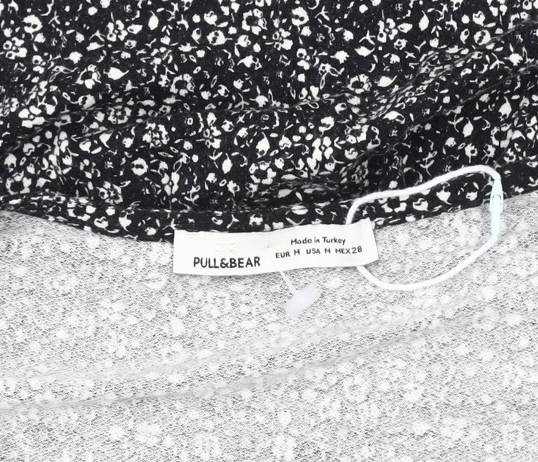 Pull & Bear Women's M Black A-Line Floral Dress