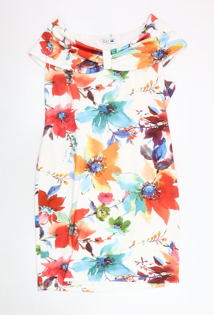 Glitz Women's Multicoloured Floral Dress, Size 18, Off Shoulder