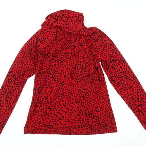 DKNY Women's Red Animal Print High Neck Top - M