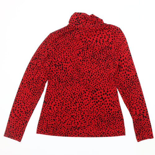 DKNY Women's Red Animal Print High Neck Top - M