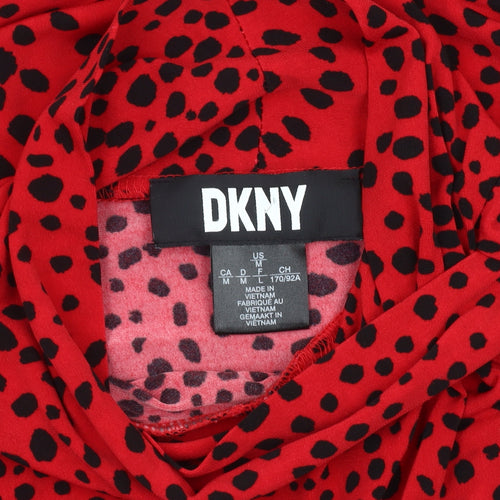 DKNY Women's Red Animal Print High Neck Top - M