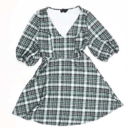 ASOS Design Women’s Multicoloured Plaid V-Neck Dress, Size 8