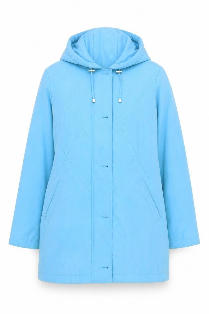 Front view of Klass Collection Women's Blue Quilted Hooded Jacket L