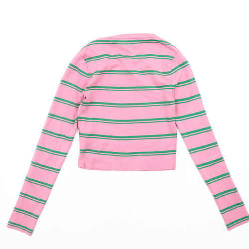 Zara Women's Pink Cropped T-Shirt, Size S, Long Sleeve