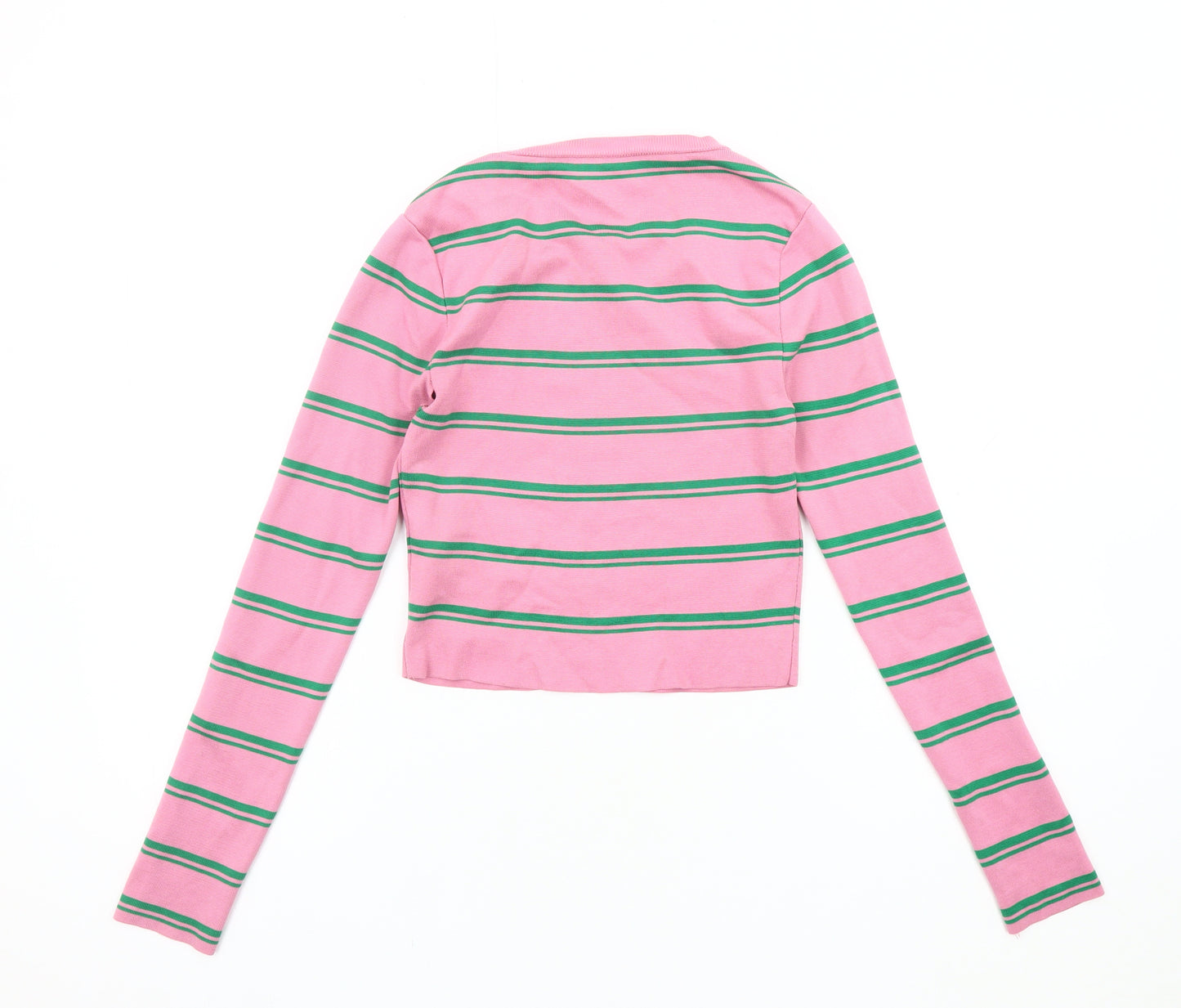 Zara Women's Pink Cropped T-Shirt, Size S, Long Sleeve