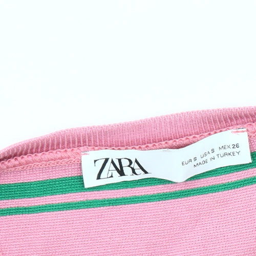 Zara Women's Pink Cropped T-Shirt, Size S, Long Sleeve