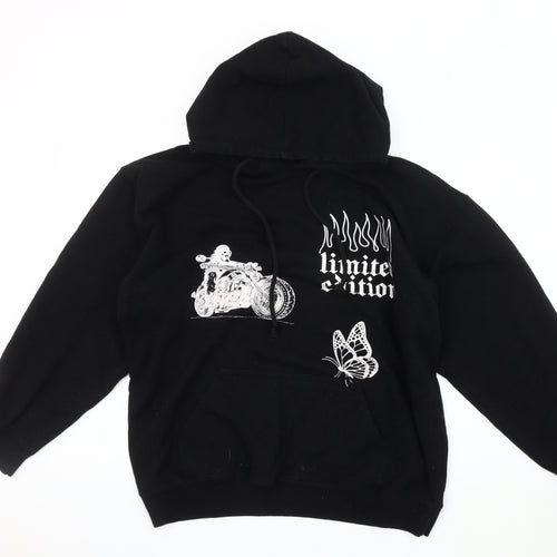 BoohooMAN Men's Black Pullover Hoodie S, Graphic Print