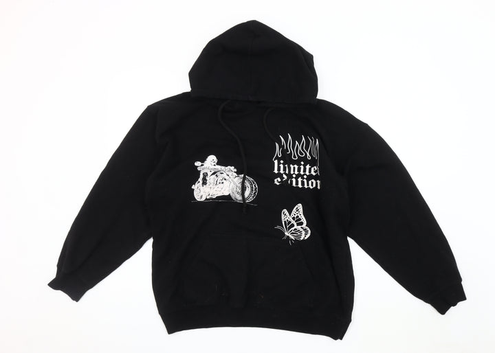 BoohooMAN Men's Black Pullover Hoodie S, Graphic Print