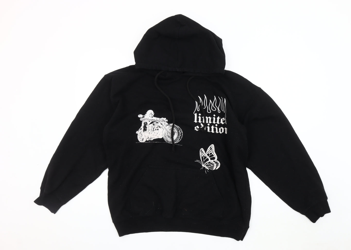 BoohooMAN Men's Black Pullover Hoodie S, Graphic Print