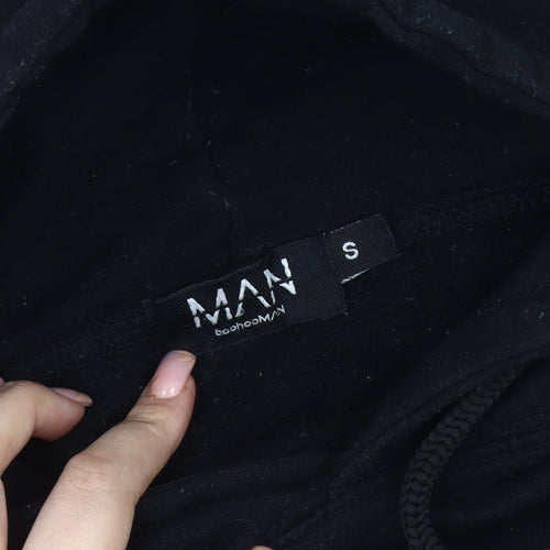 BoohooMAN Men's Black Pullover Hoodie S, Graphic Print
