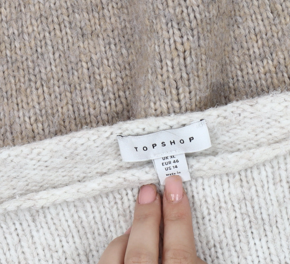 Topshop Women's Beige XL Striped Pullover Jumper