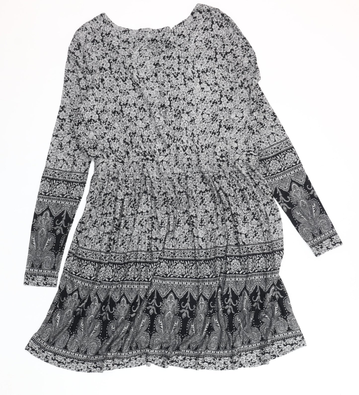 Apricot Women's Black Floral Dress, Size 14, Long Sleeve