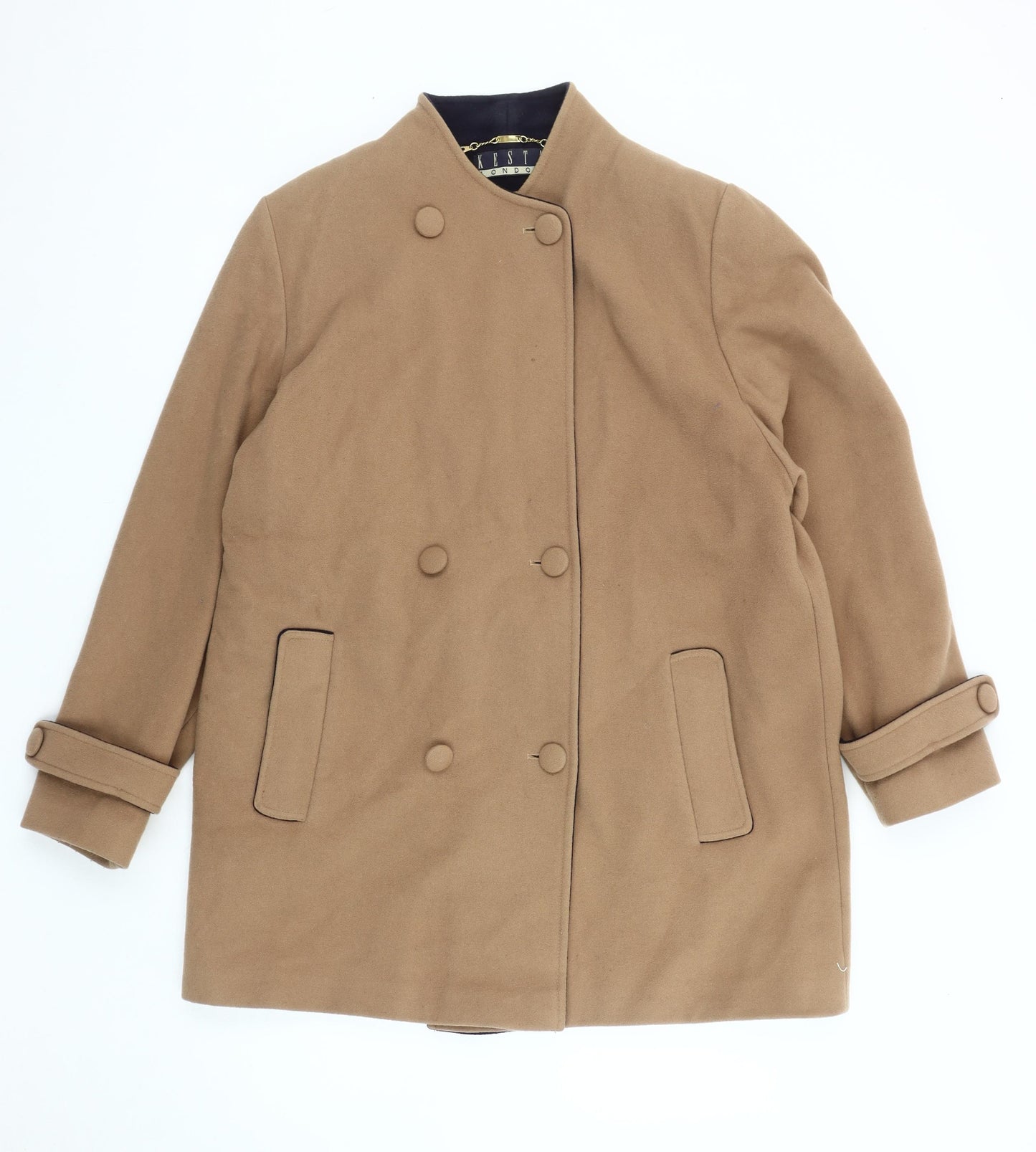 Kesta London Women's Beige Wool Cashmere Blend Pea Coat Size 14