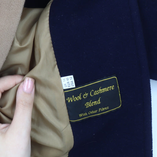Kesta London Women's Beige Wool Cashmere Blend Pea Coat Size 14