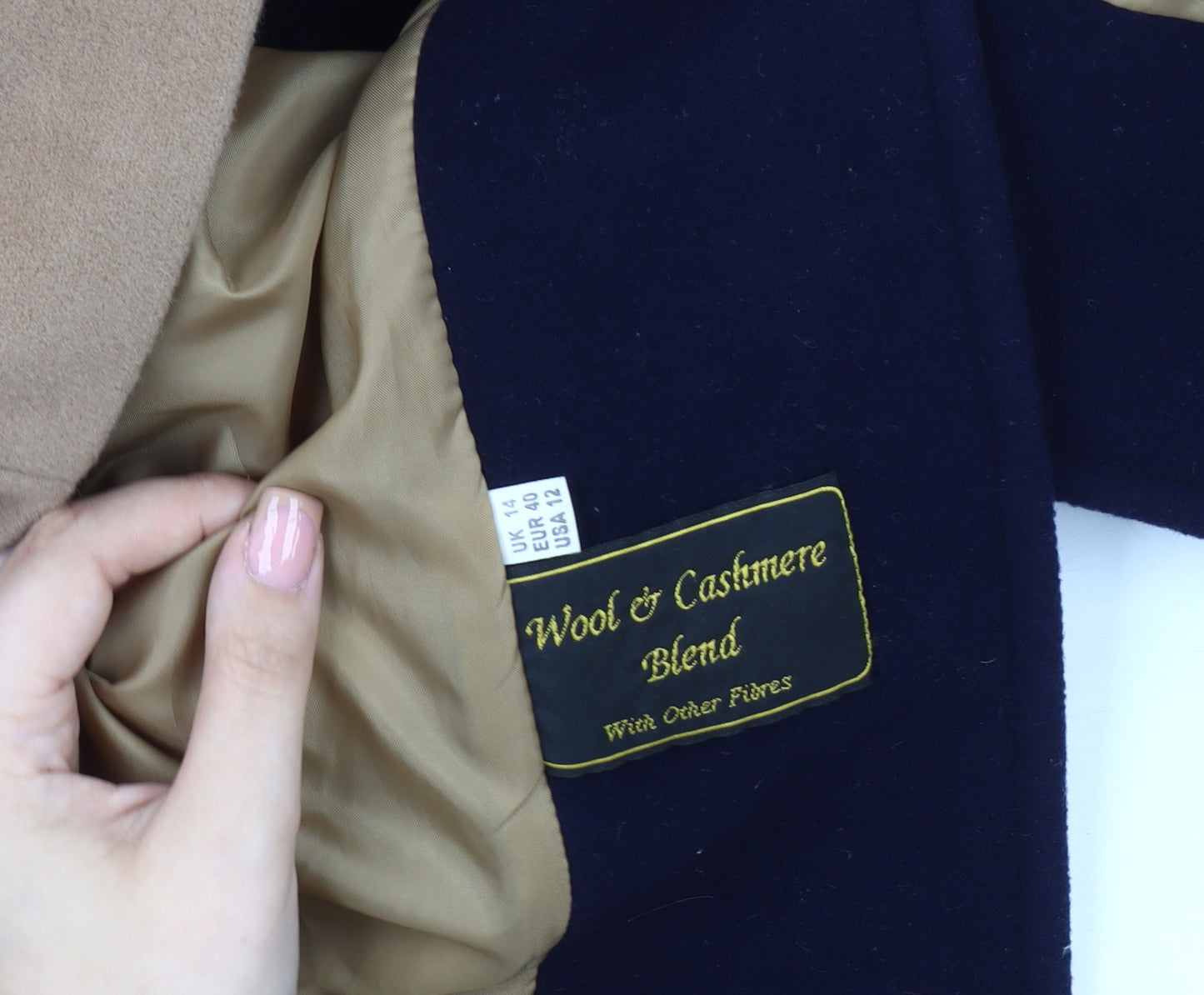 Kesta London Women's Beige Wool Cashmere Blend Pea Coat Size 14