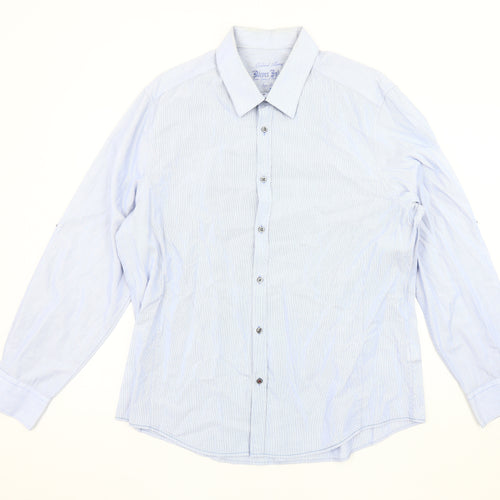River Island Men's XL Blue Striped Long Sleeve Shirt