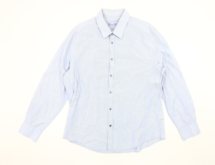 River Island Men's XL Blue Striped Long Sleeve Shirt