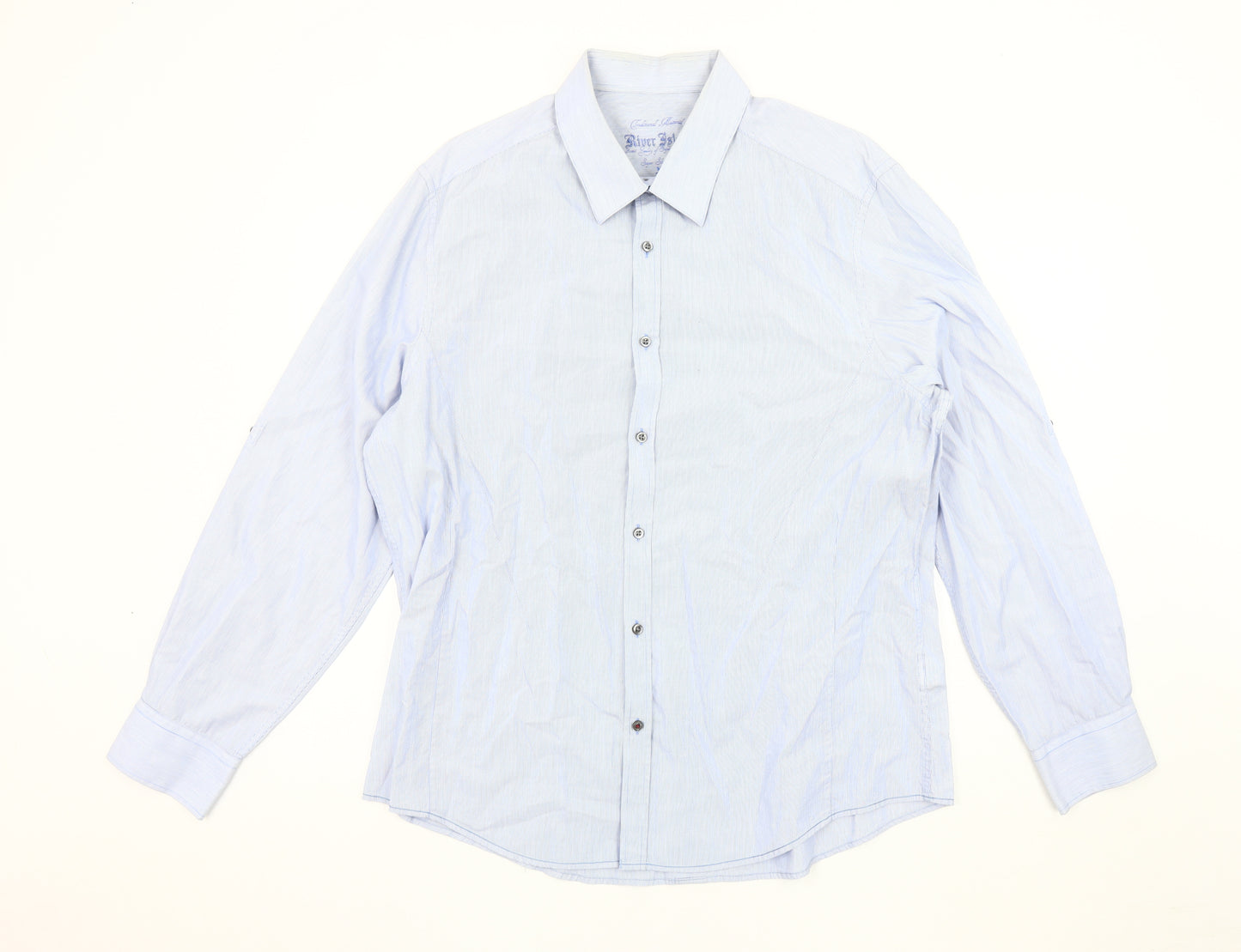 River Island Men's XL Blue Striped Long Sleeve Shirt