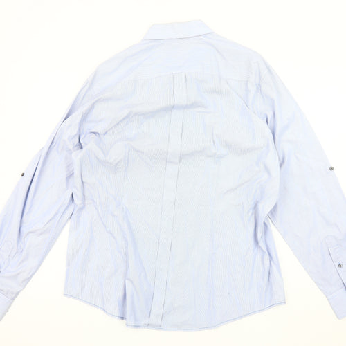 River Island Men's XL Blue Striped Long Sleeve Shirt