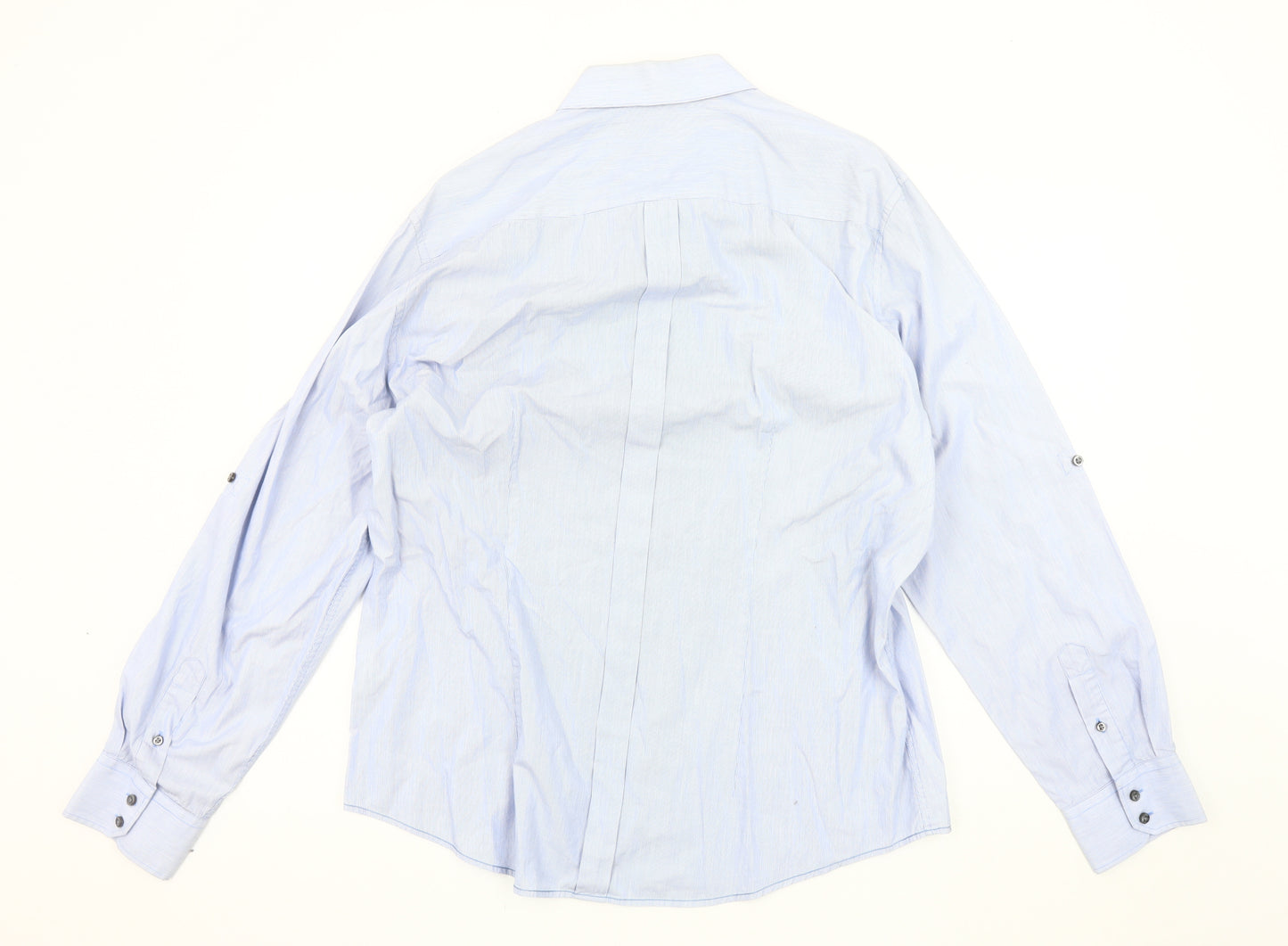 River Island Men's XL Blue Striped Long Sleeve Shirt