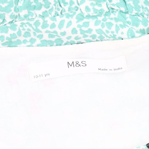 Marks and Spencer Girls Green Floral Pinafore Dress, 10-11 Years