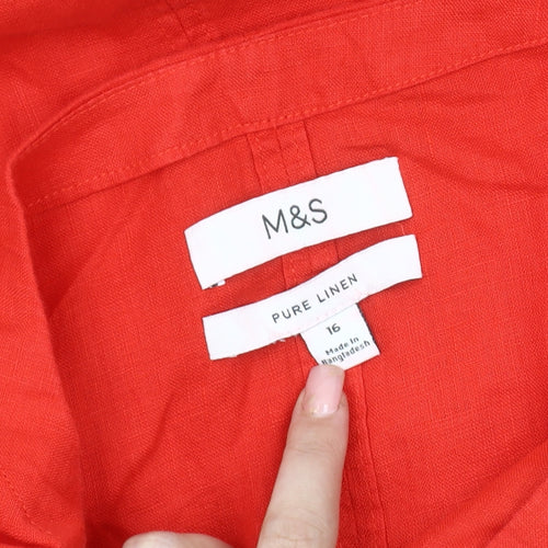 Marks and Spencer Women's Red Linen Blouse - Size 16