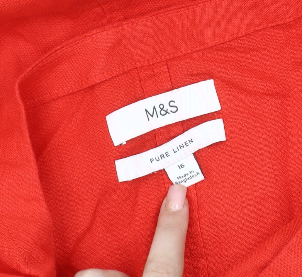Marks and Spencer Women's Red Linen Blouse - Size 16