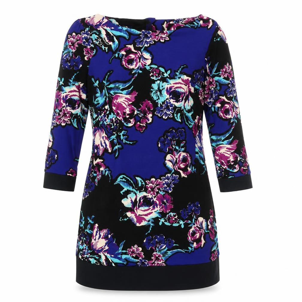 Front view of M&Co Women's Multicoloured Floral 3/4 Sleeve Dress