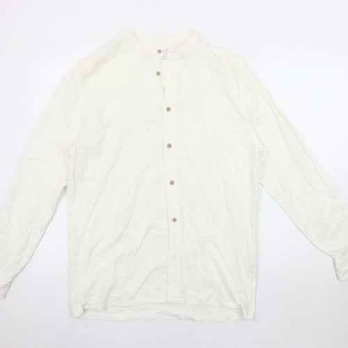 Bershka Women's White Relaxed Button-Up Shirt 10