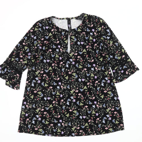 Simply Be Women's Black Floral Tunic Blouse Size 12