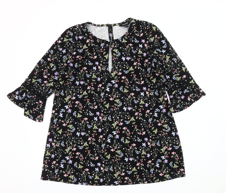 Simply Be Women's Black Floral Tunic Blouse Size 12