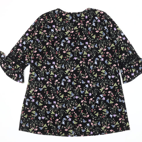 Simply Be Women's Black Floral Tunic Blouse Size 12
