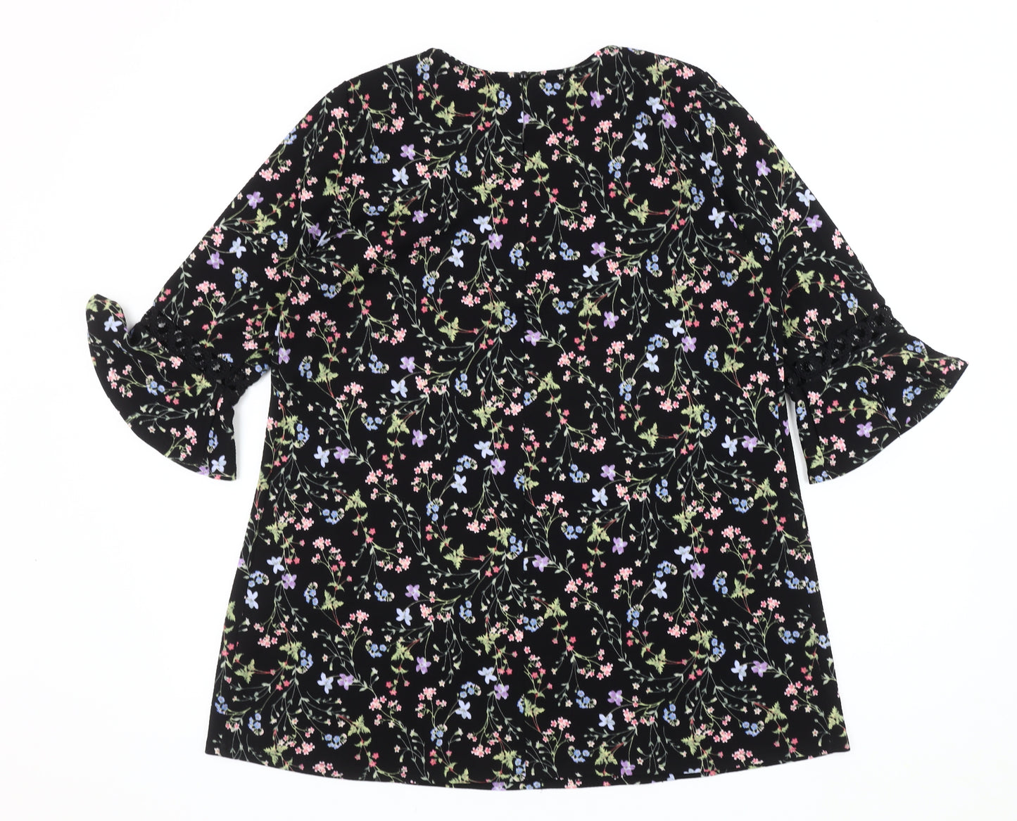 Simply Be Women's Black Floral Tunic Blouse Size 12