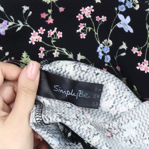Simply Be Women's Black Floral Tunic Blouse Size 12
