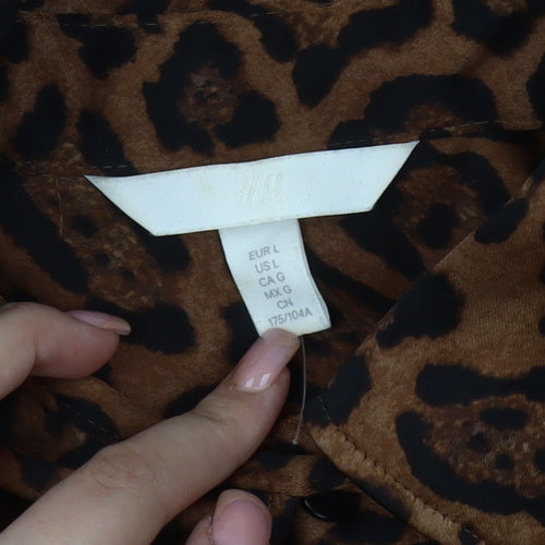 H&M Women's Brown Animal Print Button-Up Shirt L