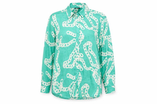 Front view of Et Vous Women's Green Button-Up Shirt, size 14