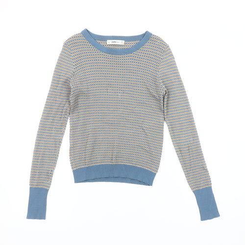 Zara Women's Blue Geometric Pullover Jumper, Size 8