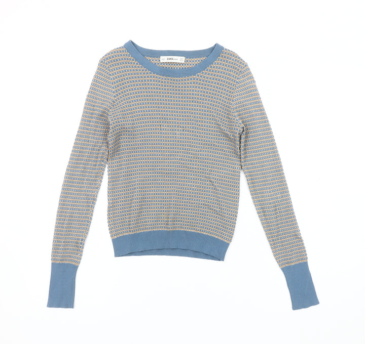 Zara Women's Blue Geometric Pullover Jumper, Size 8