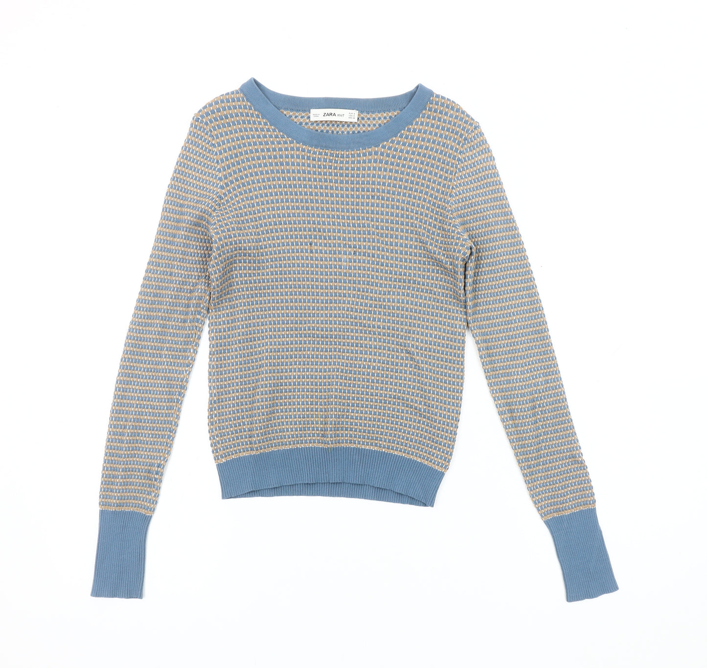 Zara Women's Blue Geometric Pullover Jumper, Size 8