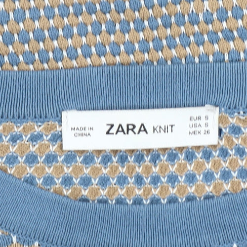 Zara Women's Blue Geometric Pullover Jumper, Size 8
