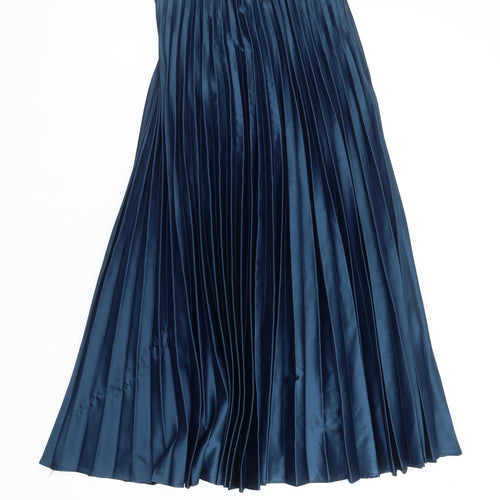 Zara Women's Blue Pleated Midi Skirt, Size 2XS