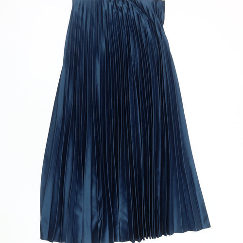 Zara Women's Blue Pleated Midi Skirt, Size 2XS