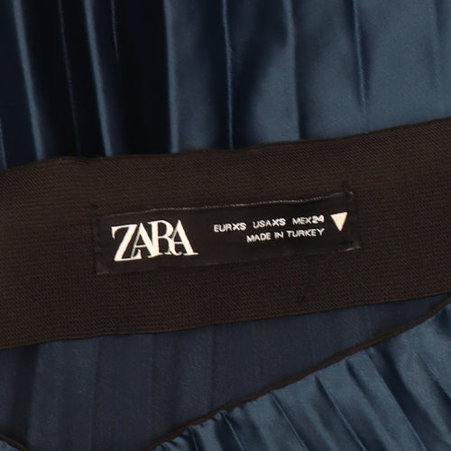 Zara Women's Blue Pleated Midi Skirt, Size 2XS