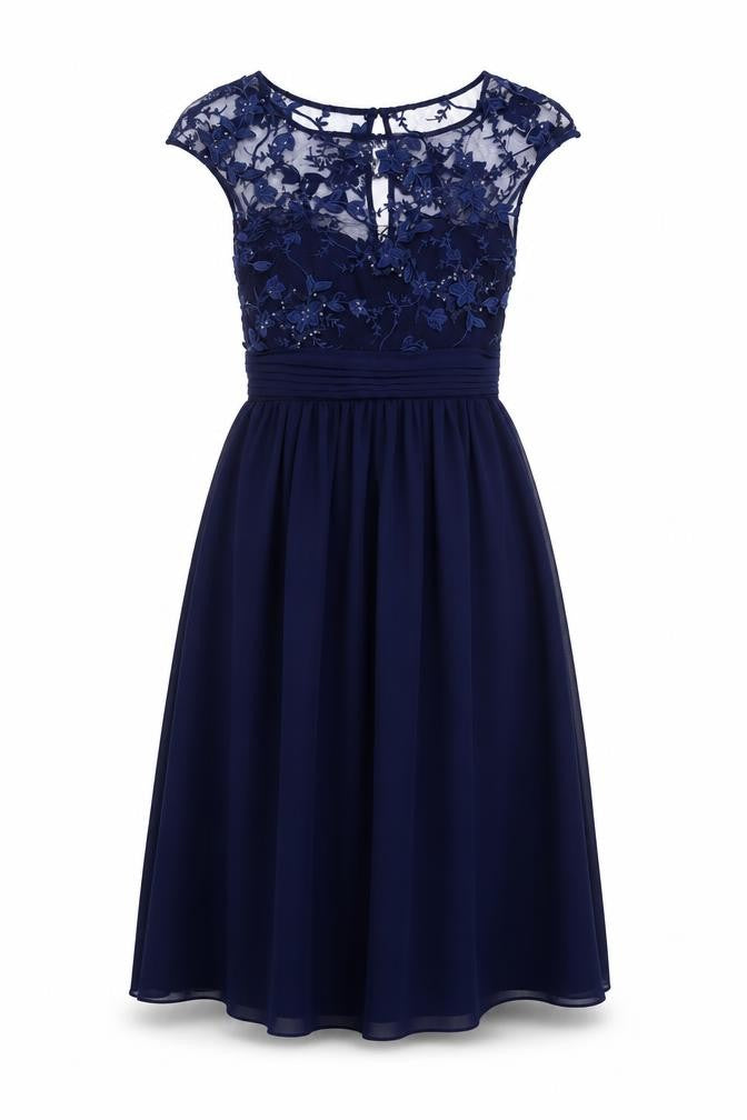 Front view of Sistaglam Women's Blue A-Line Midi Dress, size 8