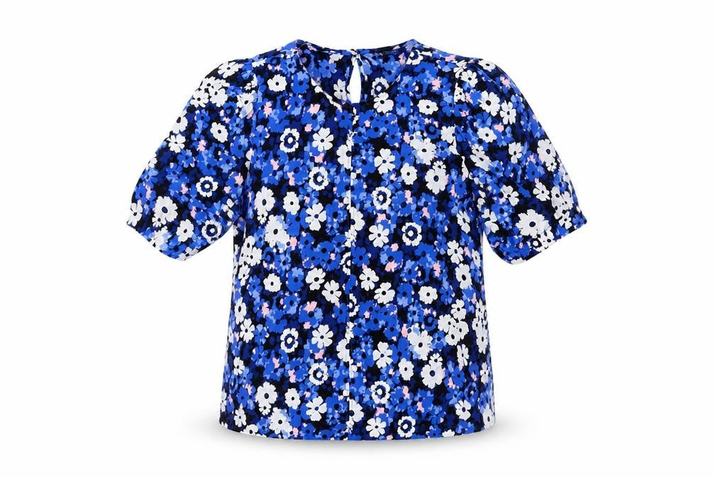 Front view of Marks & Spencer Women’s Blue Floral Blouse, size UK 12