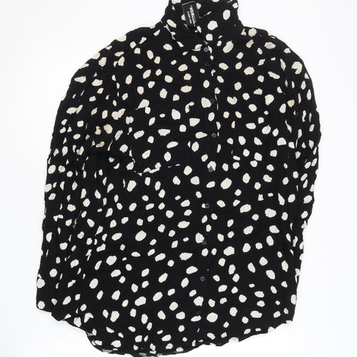 Collusion Women Black Animal Print Collared Shirt Size 8