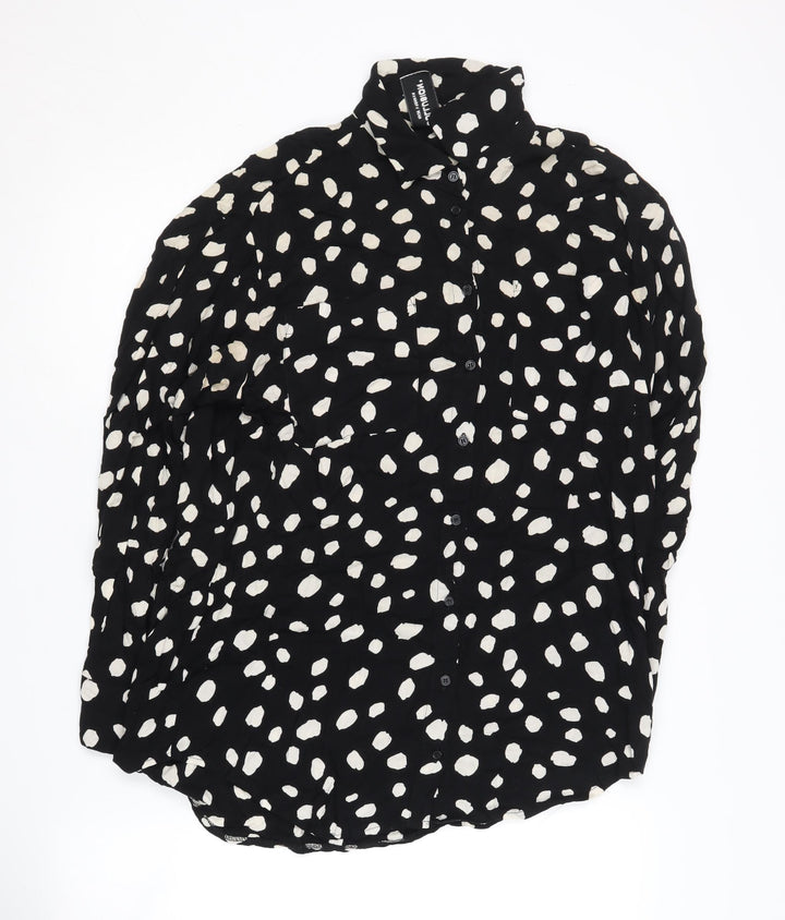 Collusion Women Black Animal Print Collared Shirt Size 8