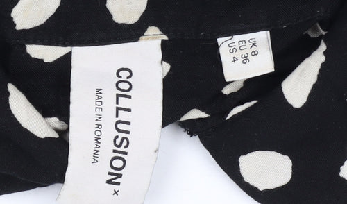 Collusion Women Black Animal Print Collared Shirt Size 8